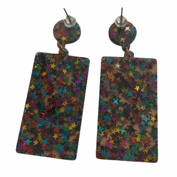Colorful Glitter Stars Drop Earrings - Picture 2 of 3